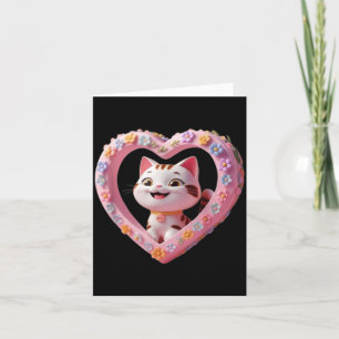 Tarjeta Gato lindo sonriente con corazón Diseño divertido