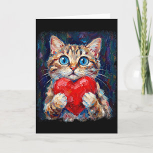 Tarjeta Gato Lindo Sosteniendo Corazón Amantes de Gatitos 
