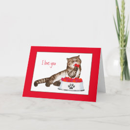 Tarjeta Gato Listado Adorable con Corazones Día de San Val