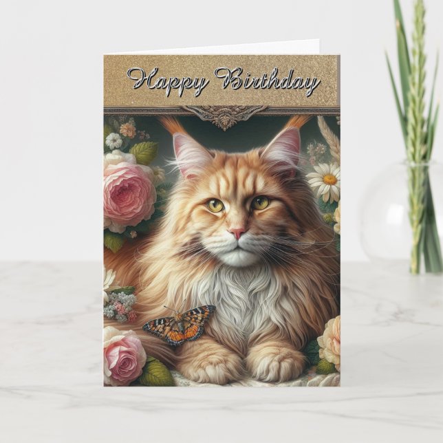 Tarjeta Gato Maine Coon Elegante Vintage (Anverso)