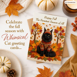 Tarjeta Gato Maine Coon Lindo Hojas de Otoño Familia de Ot