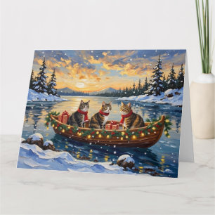 Tarjeta Gato Maine Coon Navidad Barco Fiesta