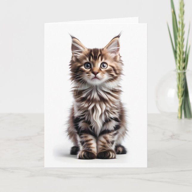 Tarjeta Gato Maine Coon Peludo de Pelo Largo Saludo en Bla (Anverso)