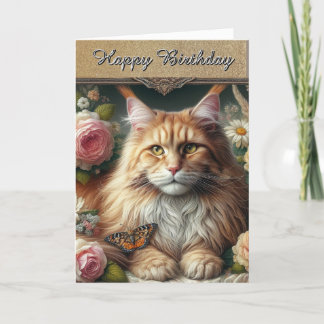 Tarjeta Gato Maine Coon Vintage Elegante