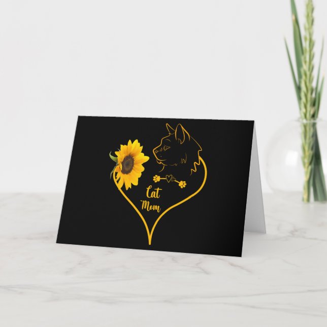 Tarjeta Gato Mamá Con Sunflower Cute Cat Aovers Día de la  (Anverso)