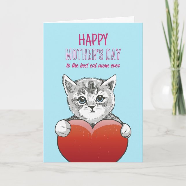 Tarjeta Gato: Mamá linda gatita ama feliz día de la madre (Anverso)