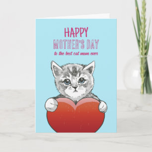 Tarjeta Gato: Mamá linda gatita ama feliz día de la madre