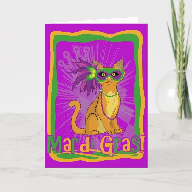 Tarjeta Gato Mardi Gras (Anverso)