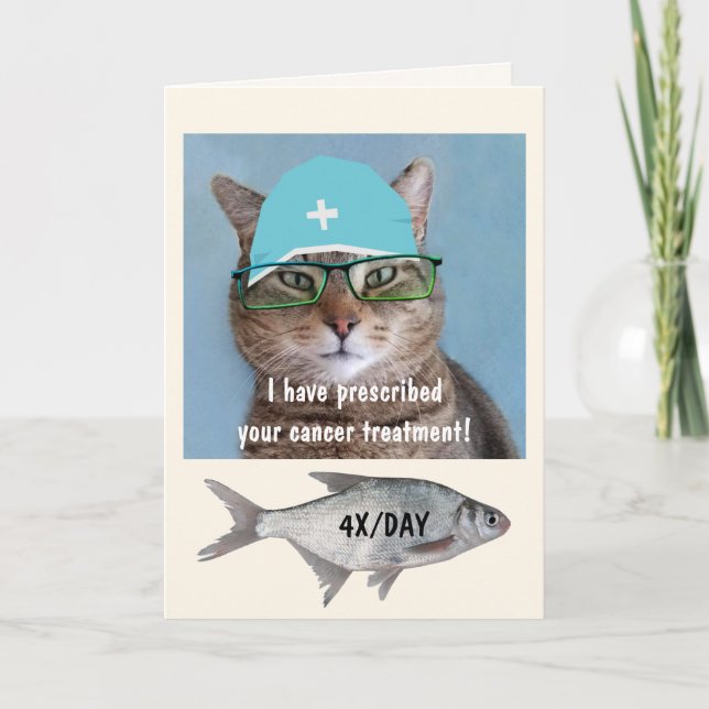 Tarjeta Gato Médica Cáncer Gracioso (Anverso)