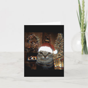 Tarjeta Gato Meme Divertido Tomando Selfie Navidad Luces D