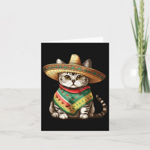 Tarjeta Gato Mexicano Con Sombrero Y Poncho Cinco