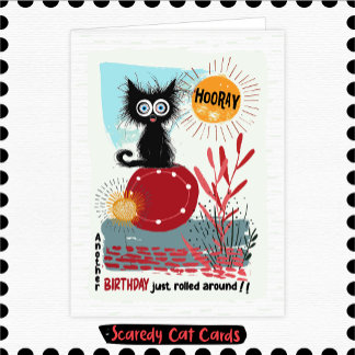 Tarjeta Gato Miedoso Cumpleaños "Hurra"