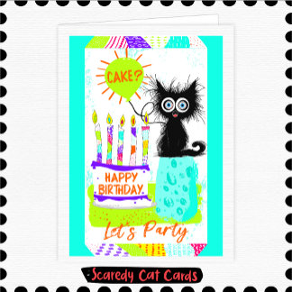 Tarjeta Gato Miedoso "Tarta y Velas" Cumpleaños