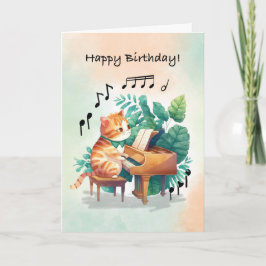 Tarjeta Gato musical de cumpleaños tocando piano