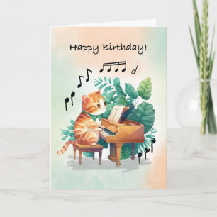 Tarjeta Gato musical de cumpleaños tocando piano