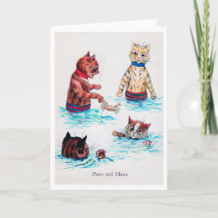 Tarjeta Gato nadando en la playa, Louis Wain.