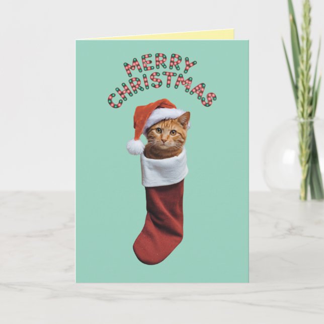 Tarjeta Gato Naranja Adorable Navidad Fiesta (Anverso)