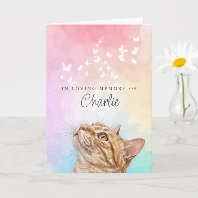 Tarjeta Gato Naranja Atigrado Arcoíris Mariposas Pérdida M (Planta pequeña)