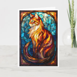 Tarjeta Gato Naranja Esponjoso Estilo Vidrio Pintado