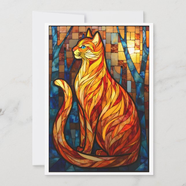 Tarjeta Gato naranja estilo vitral (Anverso)