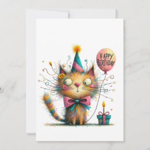 Tarjeta Gato naranja extravagante con sombrero de fiesta y
