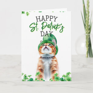 Tarjeta Gato Naranja Juguetón con Tréboles Día de San Patr