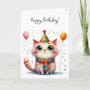 Tarjeta Gato naranja y blanco en sombrero de fiesta de cum