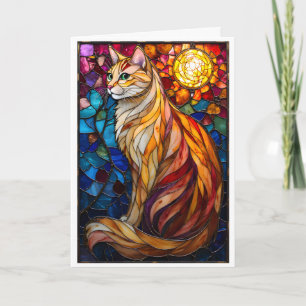 Tarjeta Gato Naranja y Blanco Esponjoso Estilo Vidrio Empl