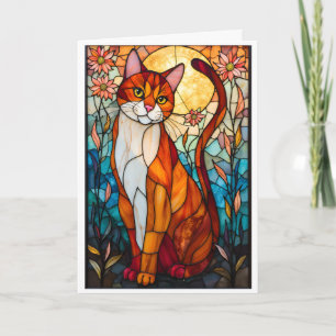Tarjeta Gato naranja y blanco estilo vidrio emplomado