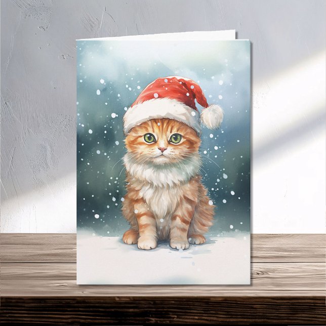 Tarjeta Gato navidad en Santa Hat en familia de invierno (Subido por el creador)