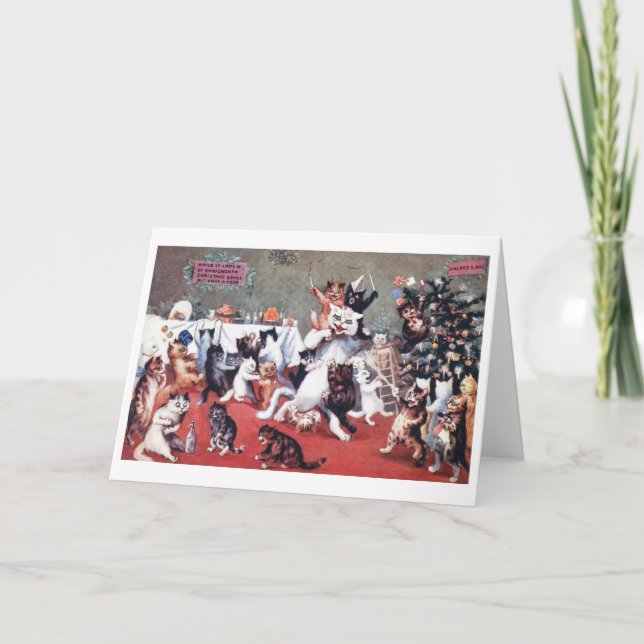 Tarjeta Gato Navidad Fiesta con gatitos, Louis Wain Card (Anverso)