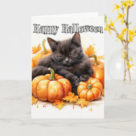 Tarjeta Gato negro adorable con siesta | Halloween