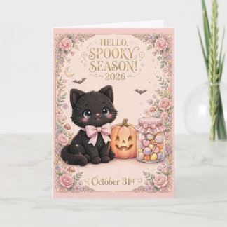 Tarjeta Gato Negro Adorable Temporada Espeluznante 2026 Sa
