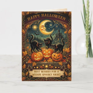 Tarjeta Gato Negro Antiguo Vintage Retro Halloween