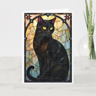 Tarjeta Gato negro apuesto estilo vidrio emplomado