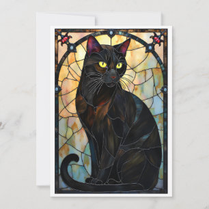 Tarjeta Gato negro apuesto estilo vidrio emplomado