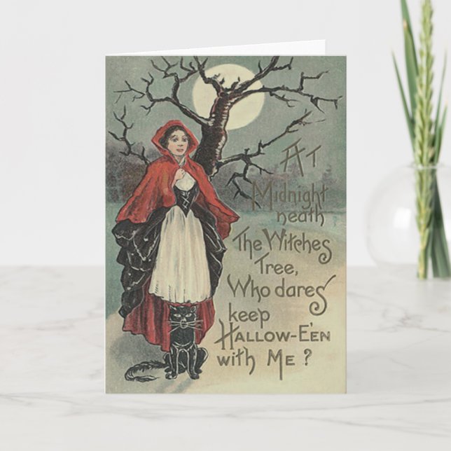 Tarjeta Gato negro bruja Luna llena (Anverso)