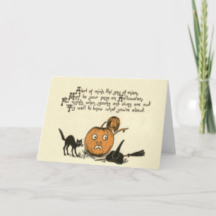 Tarjeta Gato Negro Brujo Calabaza de Linterna Poema
