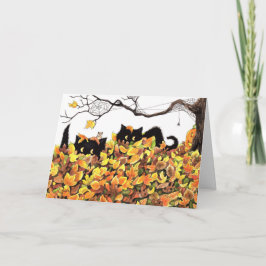 Tarjeta Gato negro buscando para desearte una Feliz Hallow