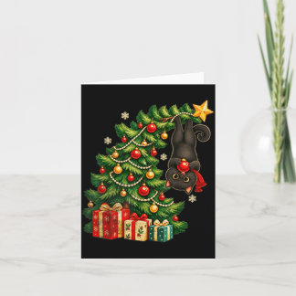 Tarjeta Gato negro colgando del árbol de Navidad mascota f