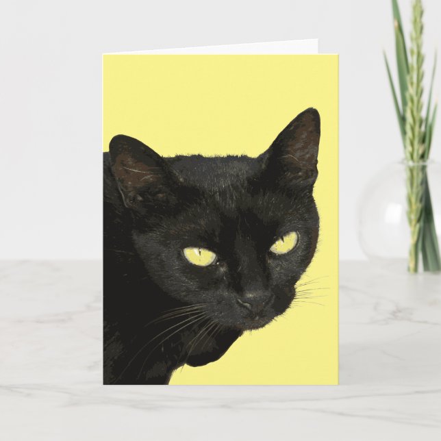 Tarjeta Gato negro con bello arte vector de ojos amarillos (Anverso)