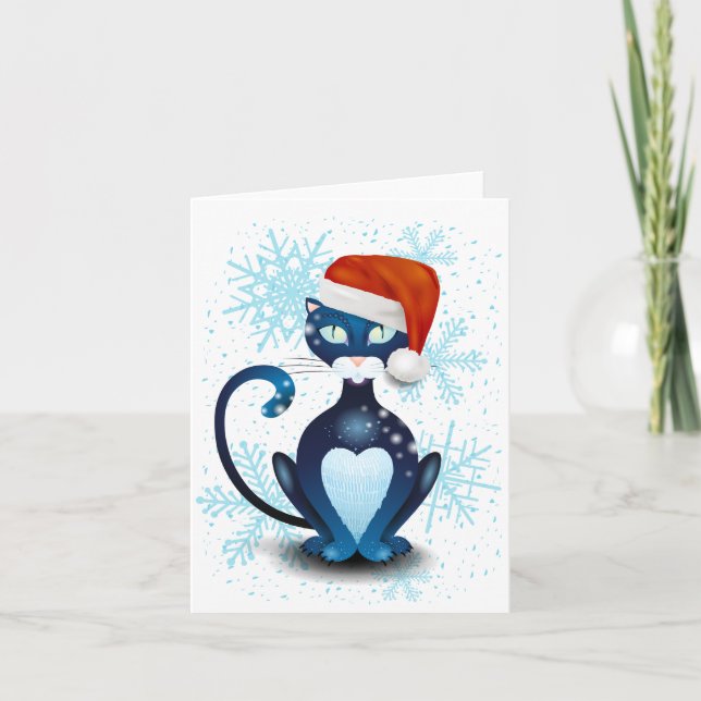 Tarjeta Gato negro con el Gorra de Santa (Anverso)