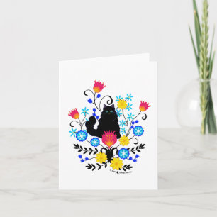 Tarjeta Gato negro con flores