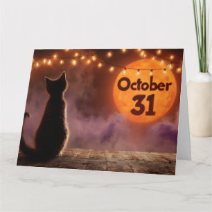 Tarjeta Gato negro con luna de Halloween del "31 de octubr