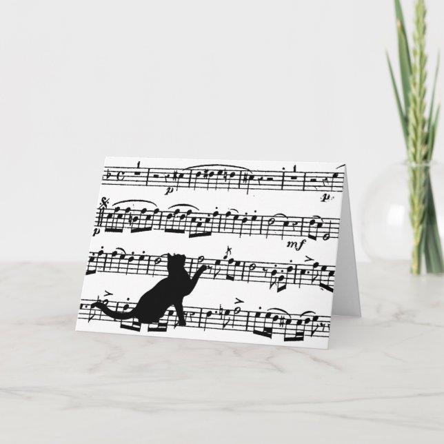 Tarjeta gato negro con música de hojas (Anverso)
