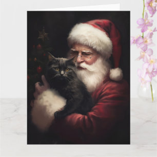 Tarjeta Gato negro con Navidades festivos de Santa Claus