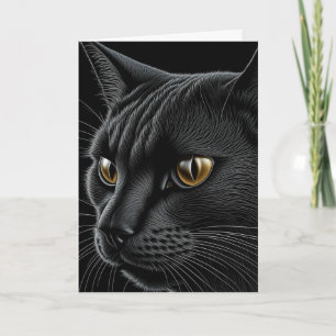 Tarjeta Gato Negro Cumpleaños Feliz con juego de palabras