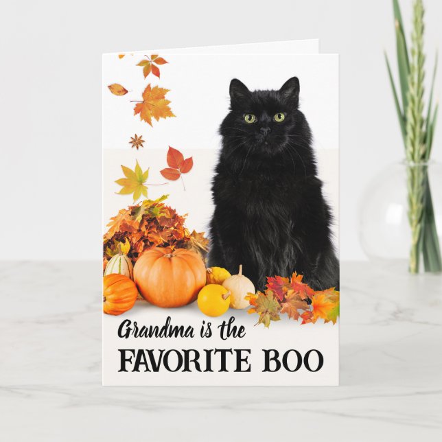 Tarjeta Gato negro de Boo favorito de la abuela Halloween (Anverso)