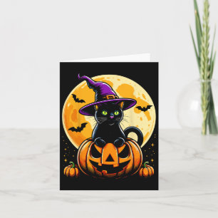 Tarjeta Gato negro de calabaza de Halloween