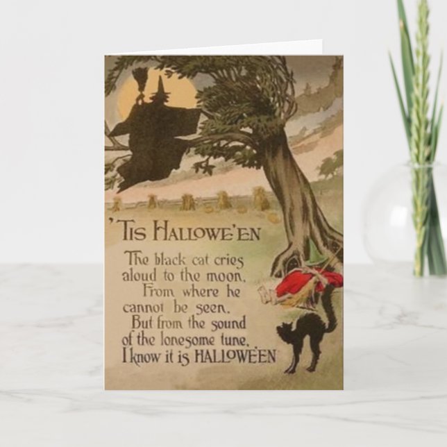Tarjeta Gato negro de calabaza de la luna llena de bruja (Anverso)
